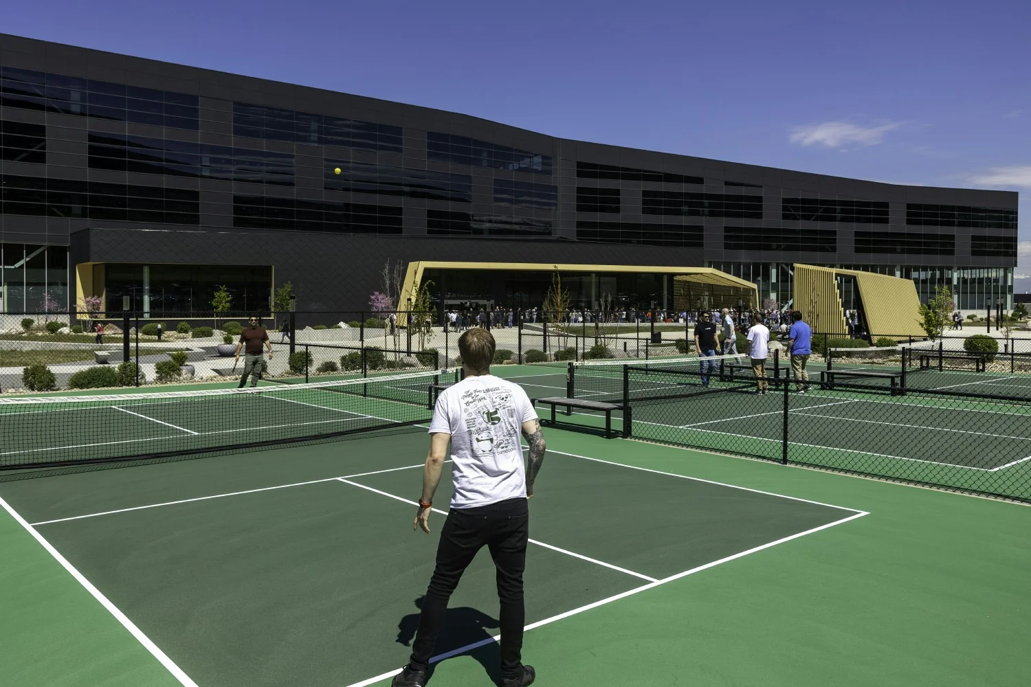 BambooHR has many amenties in their offices including pickleball/basketball courts, full gym, yoga studio and wellness.